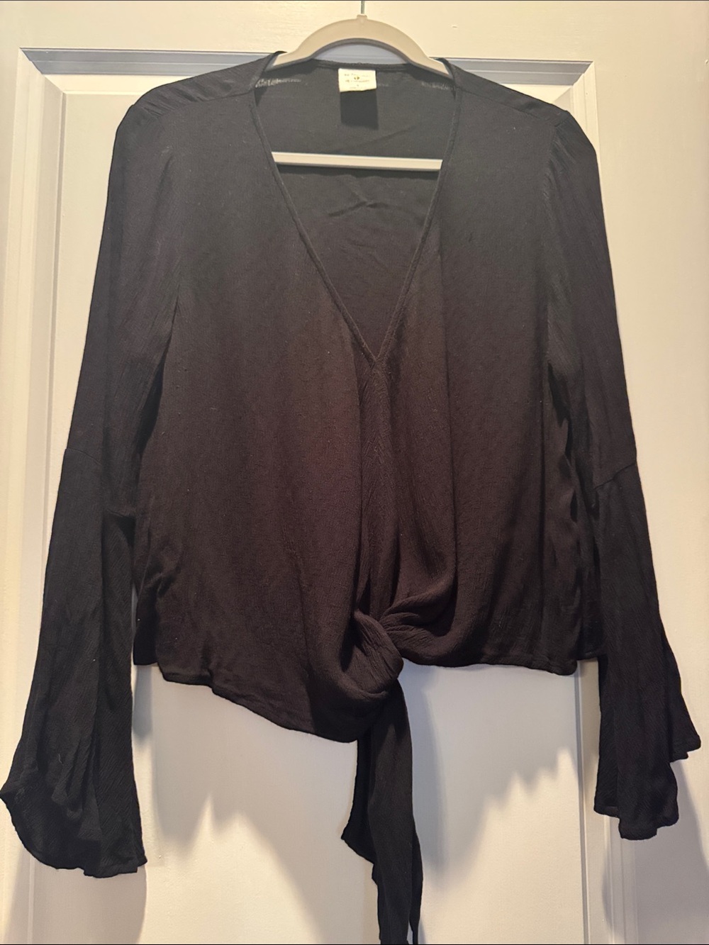 By Together Black Tie-Front V-Neck Blouse
